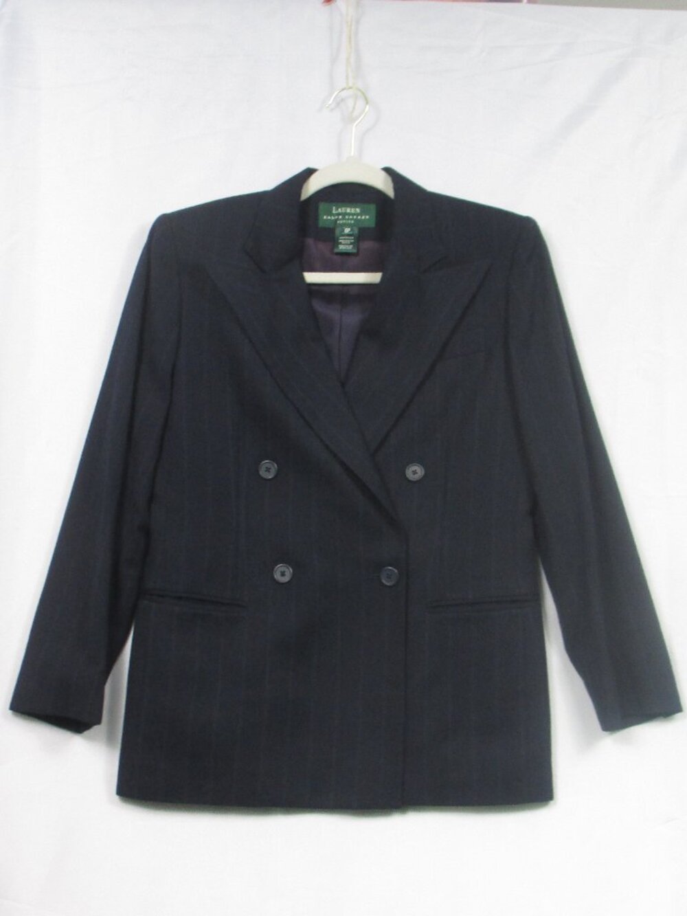 Lauren Ralph Lauren Navy Double Breasted Lined 100% Wool Blazer Pinstripe 6P